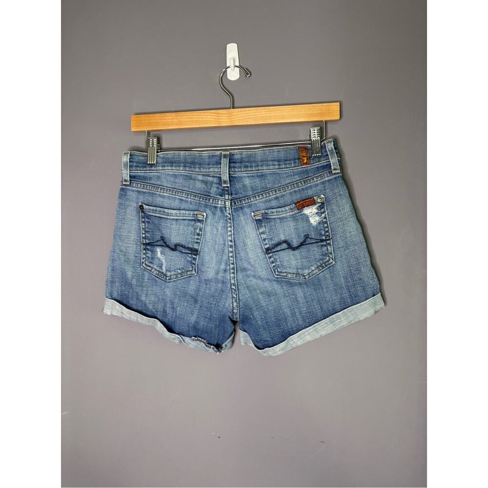 7 For All Mankind Low Rise Cuffed Distressed Denim Shorts Size 25 - Picture 5 of 6